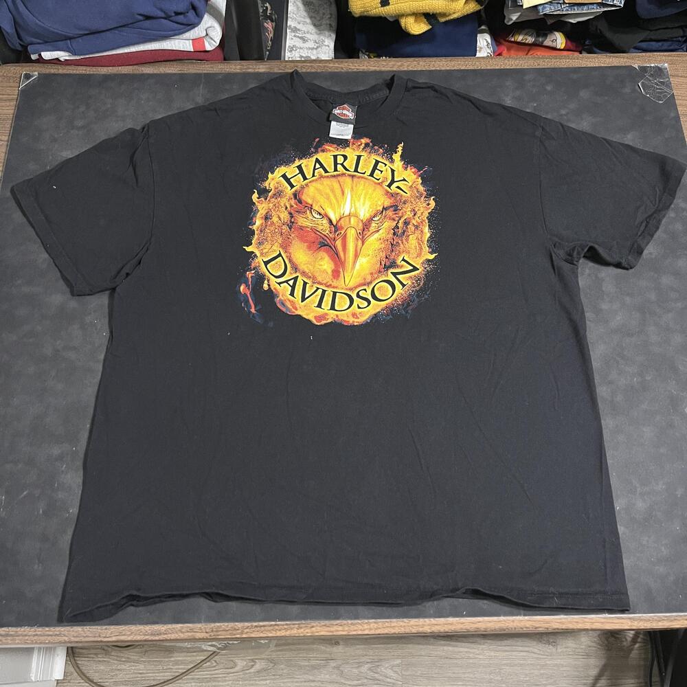 Harley Davidson Eagle Flames Shirt 2XL Black Vintage Motorcycle Flaming Y2k Bike